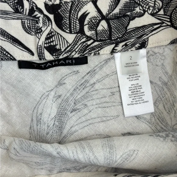 T Tahari Monochrome Botanical A-Line Linen Skirt Size 2 - Picture 8 of 10